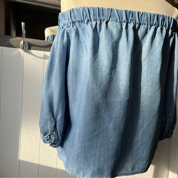 ONLY Women’s Off Shoulder Denim Look Cropped Festival Top, Size 38, #86 - Picture 6 of 7